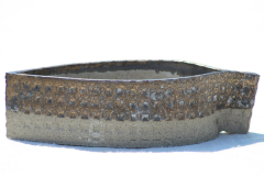 Spids skål med håndtag i grå ler, højde 4 cm